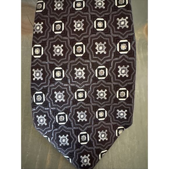 Pronto Uomo Couture Tie Black/Grey 100% Silk Handmade Geometric Print Luxury NWT - Picture 2 of 9